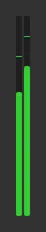 A stereo pair of level meters, green fills with independent peak-hold ticks