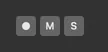 Record, mute and solo buttons at rest, grey squares on the strip background
